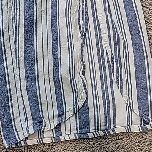 Beachy Resort Wear Linen Blend Coastal Wide Leg Pants L Blue Stripe Cropped - Picture 3 of 7